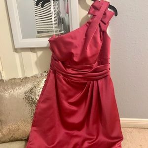 David’s Bridal Silk Midi Dress, One Shoulder + Bow